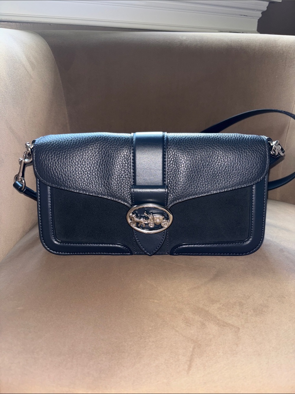 Coach Georgie Navy Leather Crossbody with Silver hardware